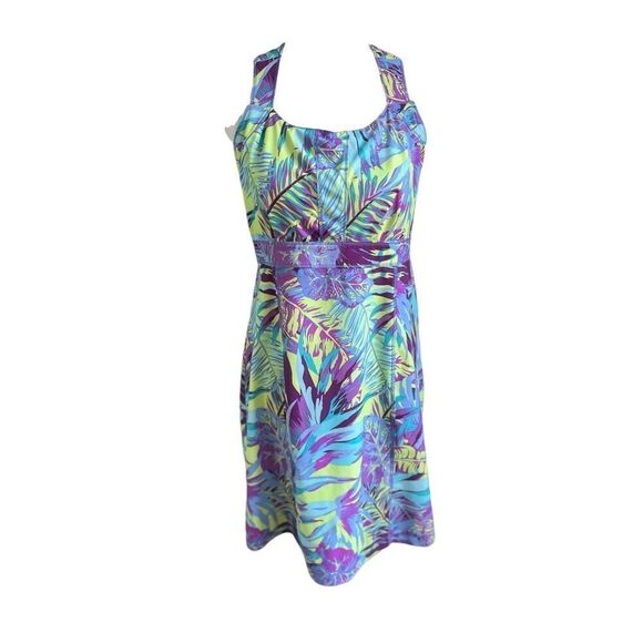 Title Nine Sleeveless active wear Sports Dress padded bra Tropical Palm Size 8 - Picture 1 of 14